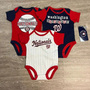 NWT Washington Nationals Infant Unisex 3-Piece Bodysuit‎ Set Multicolor
